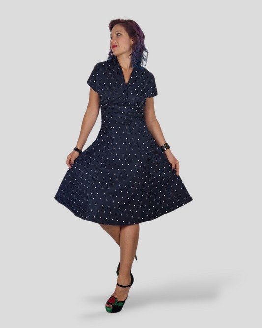 Betty - Black pois retrò l.h. dress - Vestito anni 50 - Natural fabric