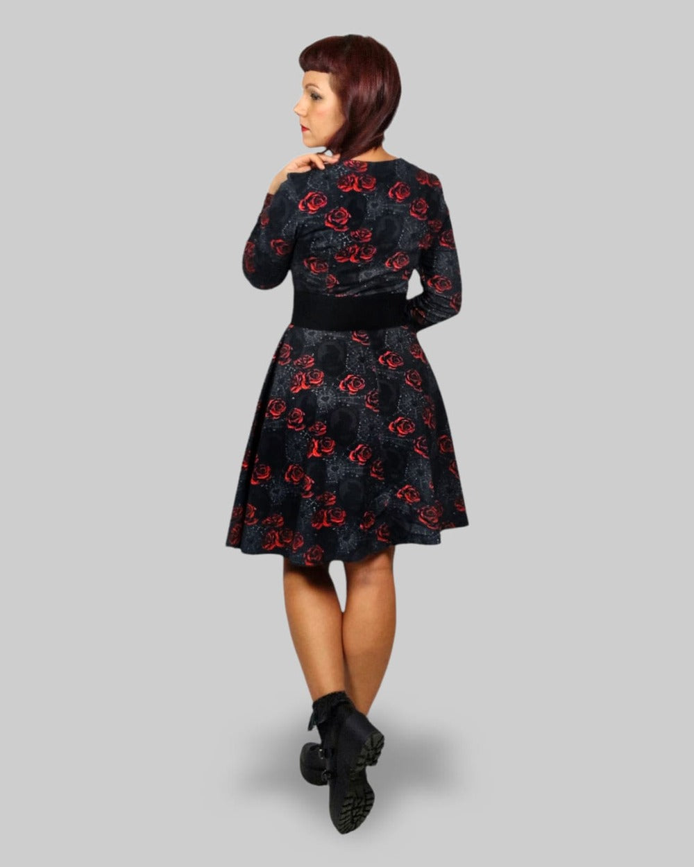 2XL-3XL - Goth Cats & Roses  - Oslo Dress - Easy Fit & Natural Fabric - last sizes
