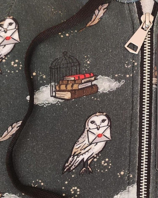 Owls and Books - Hoodie - Natural Fabric
