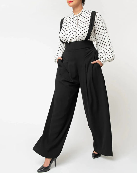 XL - Wide Leg Suspenders Pants - pantaloni con bretelle anni 40